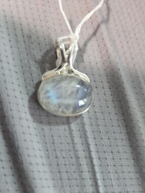 Sterling Silver Moonstone Oval Pendant in Iridescent White